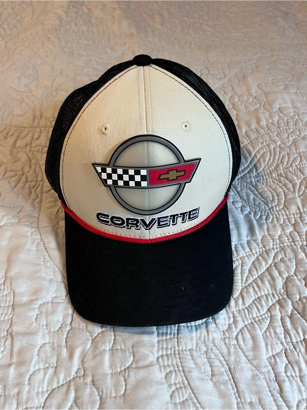 Corvette Logo Hat in Black, Ivory & Red
